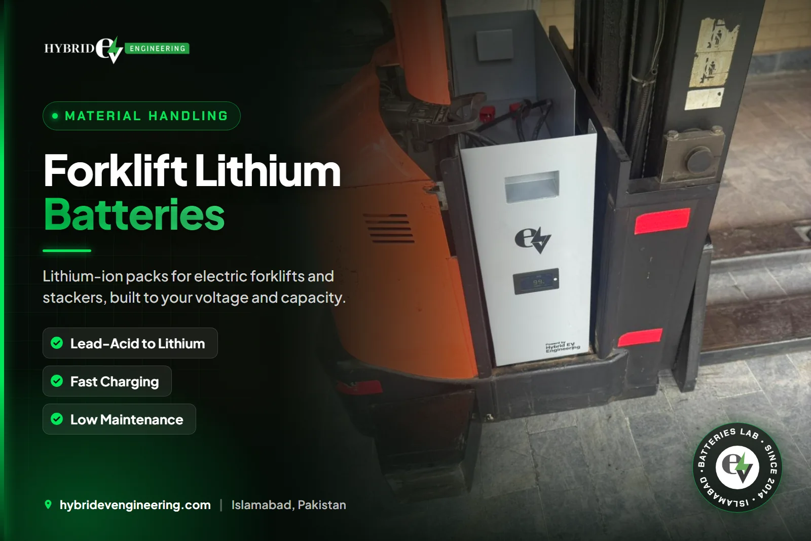 Lithium-ion battery installed in an electric forklift