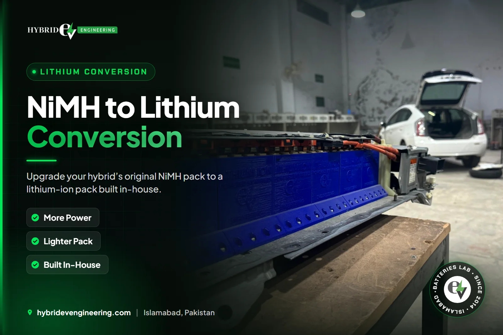 NiMH to lithium-ion hybrid battery conversion pack